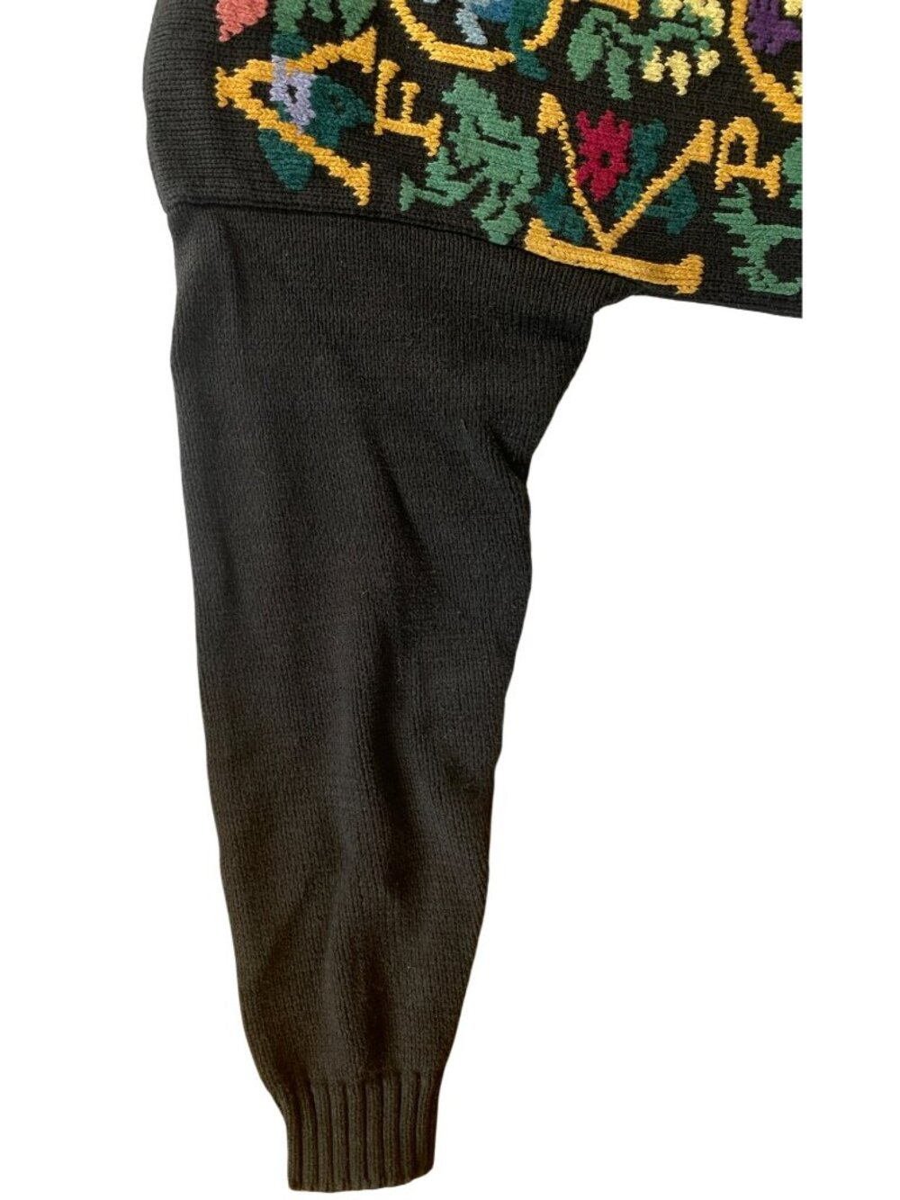 Vintage Sweater Eagle's Eye Cottagecore Grannycore Alphabet Black Y2K 80's LARGE - Picture 2 of 12